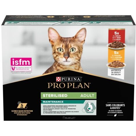 PURINA Pro Plan Bœuf et poulet stérilisés en sauce Multipack - nourriture humide pour chats - 10x85 g (1/3)