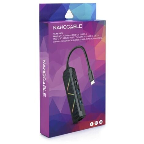 Hub USB-C 5-en-1, convertisseur USB-C vers 2xUSB-A, USB-C PD, HDMI, RJ45 (1/2)
