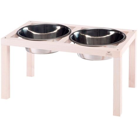 Ferplast DESCO WOOD Porte-gamelles en bois avec gamelles en acier inoxydable pour chiens et chats. Trois tailles.. Variante 07 - Misure: 52.7 x 26.6 x h 29 cm - 5.6 L -