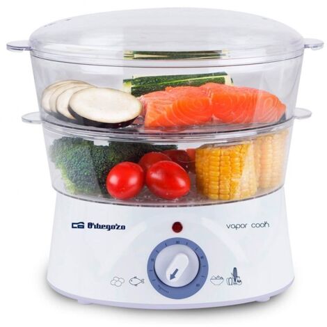 Cuiseur vapeur 5 litres – 400W – 2 paniers empilables pour légumes, viandes, poissons – Temporisateur 60 min – Fonction arrêt automatique – Orbegozo