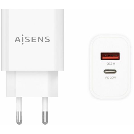 Cargador de Pared Aisens A110-0681/ 1xUSB Tipo-C/ 1xUSB/ 20W (1/2)