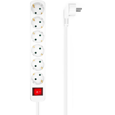 Aisens Prise multiple 6 prises avec interrupteur avec câble 3x1.5mm2, blanc, 1.4m (1/3)