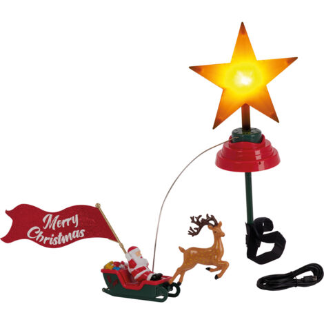 Cimier pour arbre de Noël LED animé avec Père Noël
