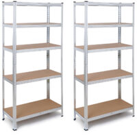 Lot de 2 étagères en métal galvanisé, 180 x 90 x 40 cm, rangement, 5 tablettes réglables en MDF, montage sans vis, garage, bureau, garde-manger, The HomeWeeks
