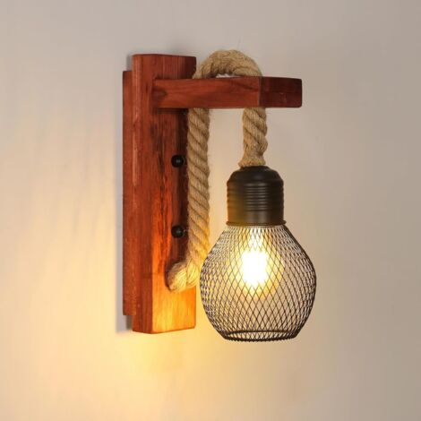 Applique Murale en Bois et Noir, Lampe Murale Vintage Retro, Avec Culot E27, Idéale pour les Chambres, les Couloirs, les Salles à Manger, les Bars et autres Intérieurs (Ampoule Non Incluse)