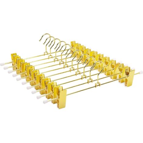 Lot de 10 Cintres en Fer Métal Or Doré 30cm, pour Pantalons Jupes Chaussettes sous-Vêtements, Cintre Antidérapants avec Pinces (1/5)
