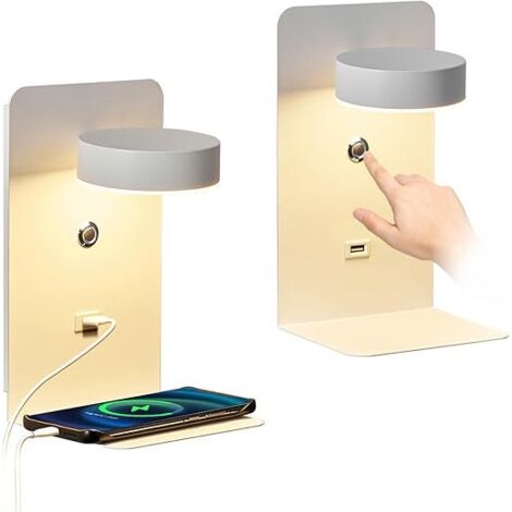 2 Pièces Applique Murale Intérieure LED avec ports Charge USB, Lampe Murale Chambre Contrôle Tactile Dimmable, Lampes Murales 11W Blanc, Lampe de Lecture Murale 350° Réglable Pivotante lumière Murale