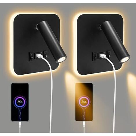 Lampe de Lecture de Chevet 3W + 10W 3000K, applique Applique Murale LED avec avec Port de Charge USB et Interrupteur, Lampe de Lit Spot Réglable pour chambre escaliers salons hôtel (1/5)