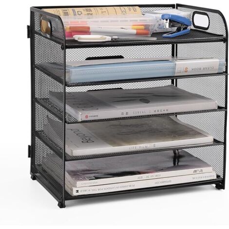 Bac à courrier en maille - Organiseur de bureau - Porte-documents A4 - Pour la maison, le bureau, l'école (maille métallique - 5 niveaux) (1/5)
