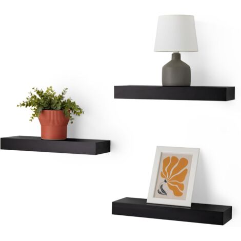 Lot de 3 étagères murales flottantes en Bois, Noir, 40,6 x 17 x 2.8 cm (1/5)