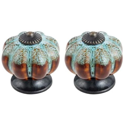 Lot de 2 Boutons de Tiroir en Forme de Citrouille, Vintage Poignées de Meuble 3,8 x 4,0 cm, Bouton en Céramique avec imprimé léopard Bleu (1/5)