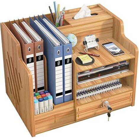 Organisateur de Bureau Bois, Grande Organiseur Bureau, Rangement Bureau Organisateur Pour Fournitures de Bureau Pour La Maison, Le Bureau et L'éCole(Brun) (1/5)