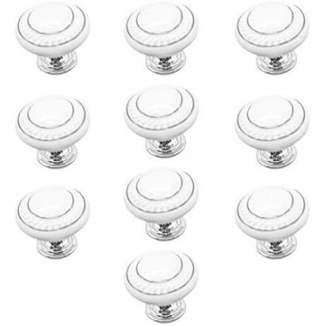 10 x Poignées et Boutons de tiroir Boutons de tiroir, Poignée de Porte céramique, Boutons de Meubles (Double Cercle d'argent - Blanc) (1/5)