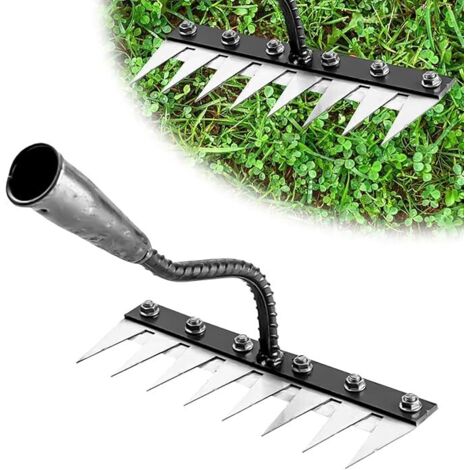 RâTeau De Jardin en Acier Au Carbone Robust - Outil De DéSherbage Et DéChaumage pour Jardinage - RâTeau en MéTal Durable pour Terre Et Pelouse (8 Dents) (1/5)