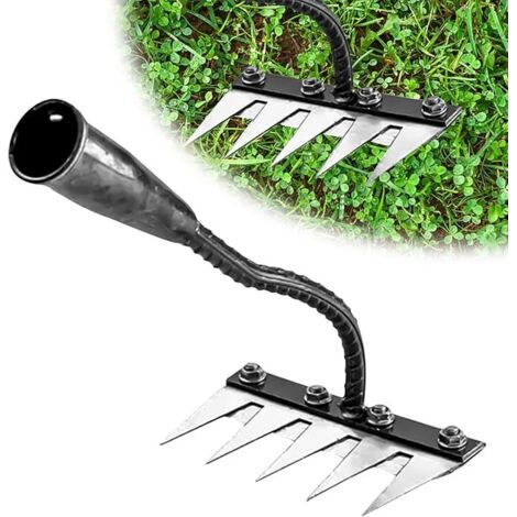 RâTeau De Jardin en Acier Au Carbone Robust - Outil De DéSherbage Et DéChaumage pour Jardinage - RâTeau en MéTal Durable pour Terre Et Pelouse (5 Dents) (1/5)