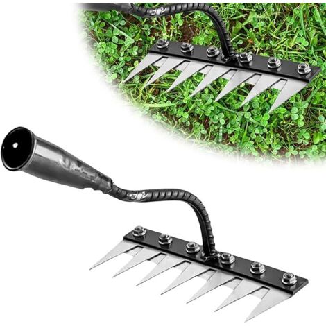 RâTeau De Jardin en Acier Au Carbone Robust - Outil De DéSherbage Et DéChaumage pour Jardinage - RâTeau en MéTal Durable pour Terre Et Pelouse (7 Dents) (1/5)