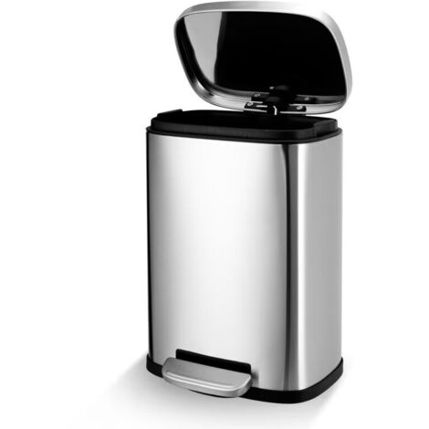 Poubelle en forme de Rectangle antitache à pédale, fermeture en douceur, pour salle de bain, chambre ou salon, forme fine pour espace étroit, 5 l, acier inoxydable brossé (1/5)