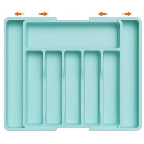 Range Couverts, Plateau d'Ustensiles Extensible pour Tiroir, Organisateur de Tiroir Réglable pour la Cuisine, Rangement Compact en Plastique pour Cuillères, Fourchettes, Turquoise (1/5)