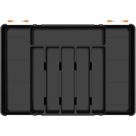 Range Couverts pour Tiroir,6-8 Compartiments,Plateau d'Ustensiles Extensible pour Tiroir,36.5cm-54cm,pour Cuillères Fourchettes Couteaux Vaisselle,Robuste,Facile nettoyer,Noir (1/5)