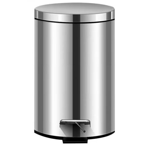 Poubelle ronde à pédale, acier inoxydable, 7 L, argent (1/2)