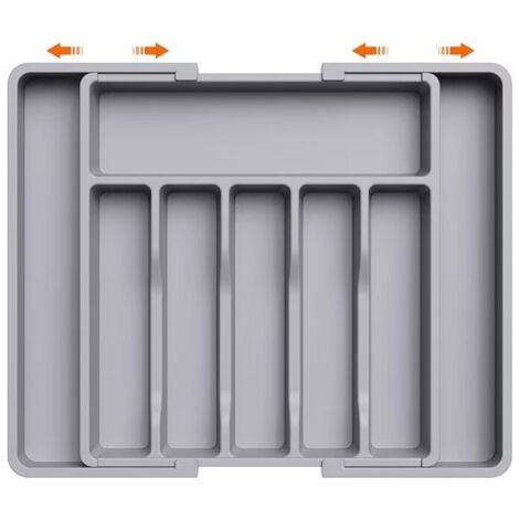 Range Couverts, Plateau d'Ustensiles Extensible pour Tiroir, Organisateur de Tiroir Réglable pour la Cuisine, Rangement Compact en Plastique pour contenir des Cuillères, Fourchettes, Gris (1/5)