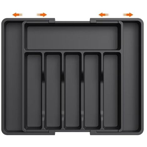 Range Couverts pour Tiroir, Range Couvert Avec 7 Compartiments, Rangement Couverts Tiroir Cuisine 37 28 Cm, pour Rangement de Vaisselle de Cuisine, Rangement à Tiroirs, Noir
