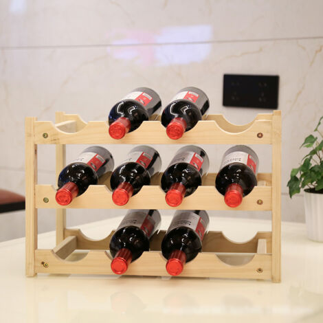 Casier à Vin Range Bouteilles Horizontal,Bûches 3 niveaux pour 12 bouteilles, Adaptées à la Table, à la Cuisine, au Bar, à la Cave (1/2)