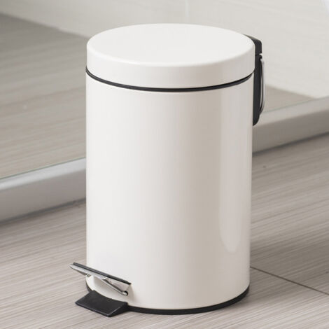 Petite Poubelle à Pédale Blackflora 3L Pour Salle De Bain, Design Blanc Et Naturel