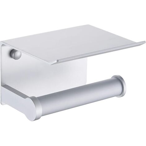 Porte-Papier Toilette, Porte-Papier Hygiénique Mural avec étagère de Rangement, Aluminium (Argent) (1/4)