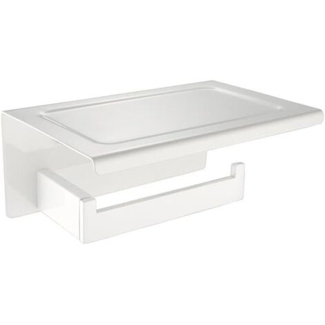 Contemporain Support Porte Papier Toilette avec Étagère en 304 Acier Inoxydable Bien Durable Couleur Blanc Doux dans Le Design Moderne Décoration Idéal pour Salle de Bain Toilette Cuisine (1/4)
