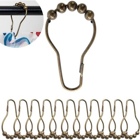 Anneaux pour Rideaux de Douche, 12 pièces, en Couleur Bronze, Taille 74 x 36 mm, Crochets de rideau pour Tiges de Rideau de Douche, Anneaux de Douche en Métal Robuste, Crochets de Rideau de Douche Set (1/4)