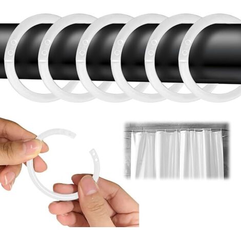 Lot de 24 anneaux de rideau de douche, en plastique, en forme de C, adaptés à la plupart des rideaux de douche, blancs (1/5)