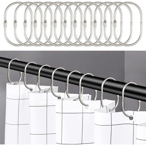 24 pièces Anneaux de Rideau de Douche, Crochets de Rideau de Douche antirouille pour Salle de Bain, Ovale Anneaux décoratifs pour Rideaux de Douche et Crochets de Tringle de Douche,Argenté (1/2)