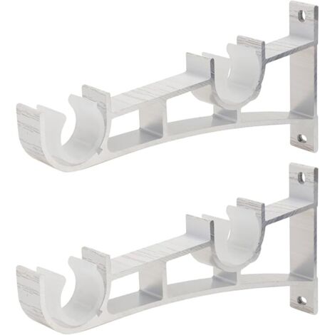 2pcs Tringle à Rideau Supports en Alliage d'aluminium Double Support Porte-Tringle à Rideaux (Blanc) (1/4)