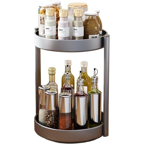 Plateau Tournant Epices Rangement Epices Cuisine 2 Etages étagère à épices Rotatif Métal Lazy Susan Organisateur pour Armoire(Gris) (1/4)