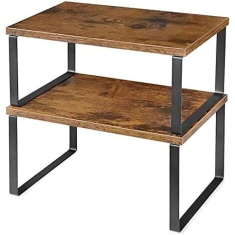 Lot de 2 Organisateurs de Cuisine, Supports pour Placard, en Métal et Bois Étagère Empilable Extensible, Pour Etagère Vaisselle, Comptoirs, Garde-Manger, Bocaux, Tasses (Rétro Marron) (1/5)