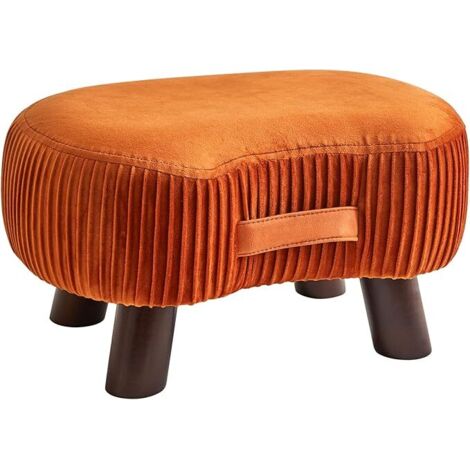 Pouf en Bois, Petit Repose-Pieds Incurvé avec Poignée, Tabouret de Canapé avec Coussin d'Assise Moelleux, pour Chambre, Salon, Chambre à Coucher 40 × 28 × 23 CM, Orange
