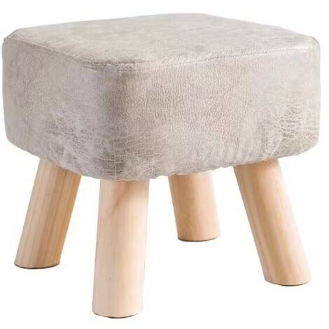 Tabouret Pouf Moderne en Bois Massif - Petit, Rond, Bas - Repose-Pieds pour Salon et Chambre - 28×28×25CM Beige (1/2)