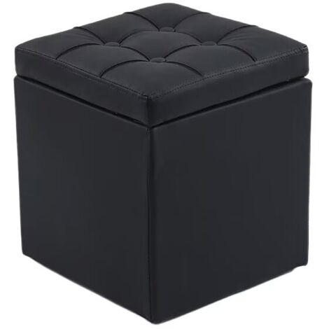 Pouf, Cube, Repose-Pieds – Dimensions: 30 x 30 x 35 cm (Noir) (1/2)