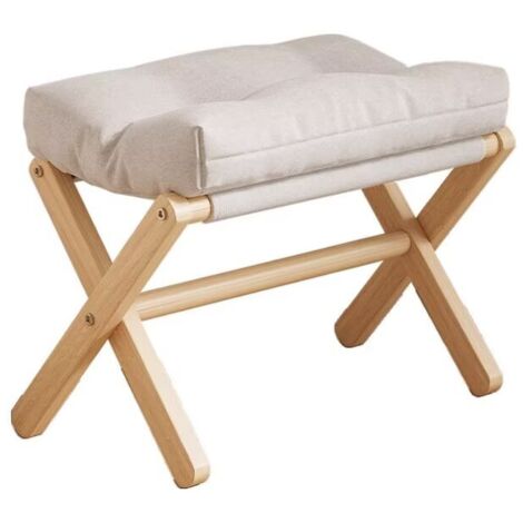 Petit Pouf, Chaise avec Siège Rembourré en Éponge, Repose-Pieds, Tabouret Bas en Bois pour Chambre à Coucher, Salon, Entrée, 46×30×44CM,Blanc (1/2)