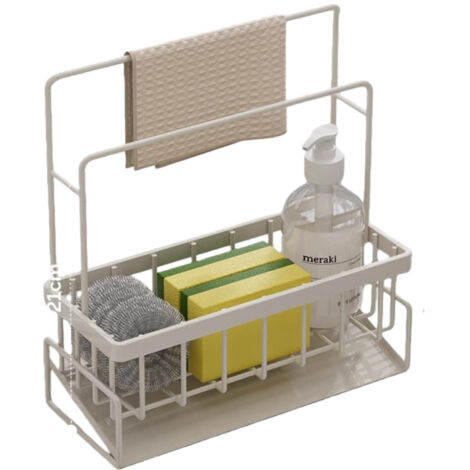 Rangement et Organisation de Cuisine, Organiseur D'évier avec Porte-Serviettes pour Éviers de Salle de Bains, Support de Cuisine pour Rangement Éponges, Produit Vaisselle, Savon,Blanc