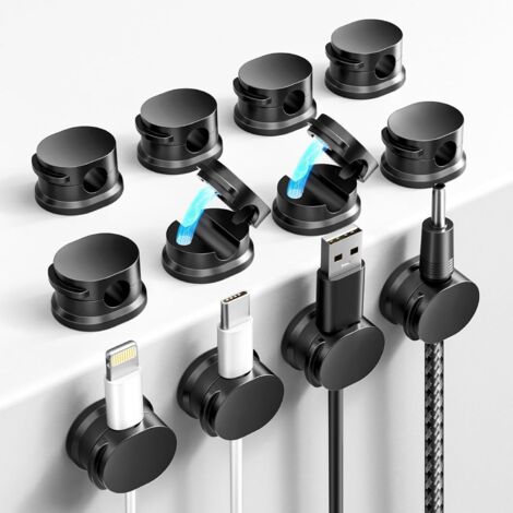 12 Pack Magnetique Clips Câble,Auto-adhésif Organisateur de Câble,Support Cable pour HDMI/USB/Câbles de Chargement/Maison/Bureau Cable Management-Noir (1/5)