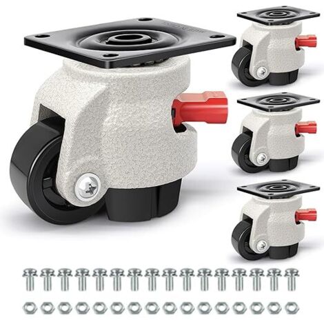 Roulettes pour Meubles Lourd avec Poignée À Cliquet Réglable, Max 1000KG Roulette pour Meuble Pivotantes À 360 Degrés, Roulette Charge Lourde Pour Etabli, Machine, Equipement, lot de 4 (1/5)