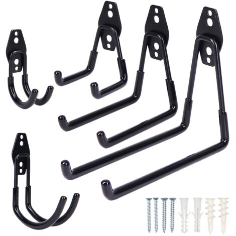 10PCS Crochets de Garage en Acier Résistant - Revêtement Anti-Dérapant pour Outils, Échelles, Vélos,Noir (1/2)