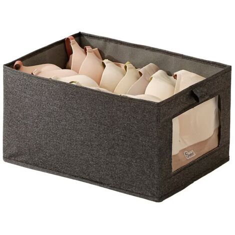 Boite de Rangement pour Penderie 2PCS Organisateur de Tiroir Pliable en Tissu Coton et Lin avec Fenêtre Transparente pour Vêtements, Lessive, Jouets, Livres 41x28x17cm Gris