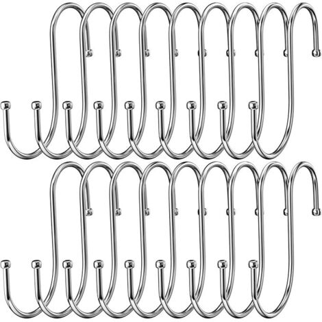 Lot de 18 Crochet S Acier Inoxydable, Crochet en métal robuste double pour suspendre tasses, vêtements, pots et des bols, Convient pour cuisine, bain, jardin, l'armoire (1/5)