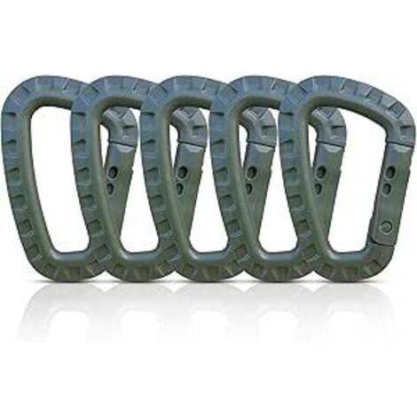Mousquetons en Plastique – Lot de 5 – Mousqueton Tactique Militaire Noir avec Fermeture à Ressort – Mousqueton Robuste en Forme de D pour Sac à Dos, Camping et Extérieur – Carabiner(Vert) (1/5)