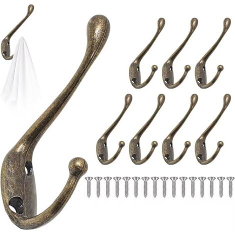 8pcs Crochet de Manteau Murale Vintage Bronze, Crochets de Mural Rétro Double Métal, Crochets Muraux Patère avec Vis, Crochet Métal de Porte Chapeau pour Mural Salle de Bain Cuisine (1/5)