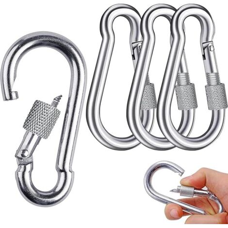 Lot de 4 mousquetons en acier inoxydable - Capacité de charge : 200 kg - Mousquetons à vis - Pour l'extérieur, la randonnée, les voyages, la maison - 38 x 80 mm
