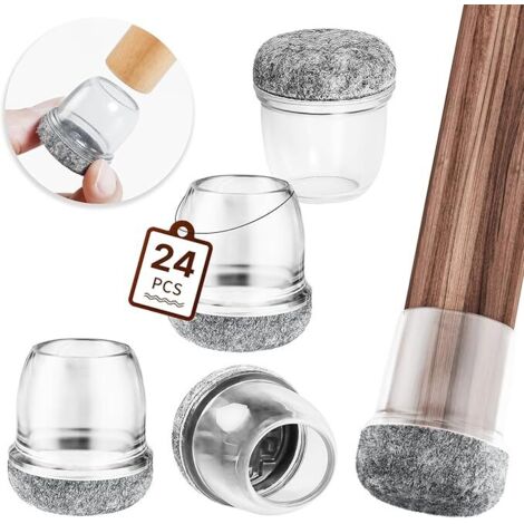 24 pièces Protection pour Pieds de Chaise29-34mm avec Rembourrage en Feutre Transparent, Couvre Pieds de Chaise Meubles en Silicone 1,25" Protege élastique, Patins Embout de Chaise en Feutre
